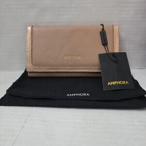 Amphora Leather & Fabric Checkbook Wallet Bi-Fold Pink 2 Tone New